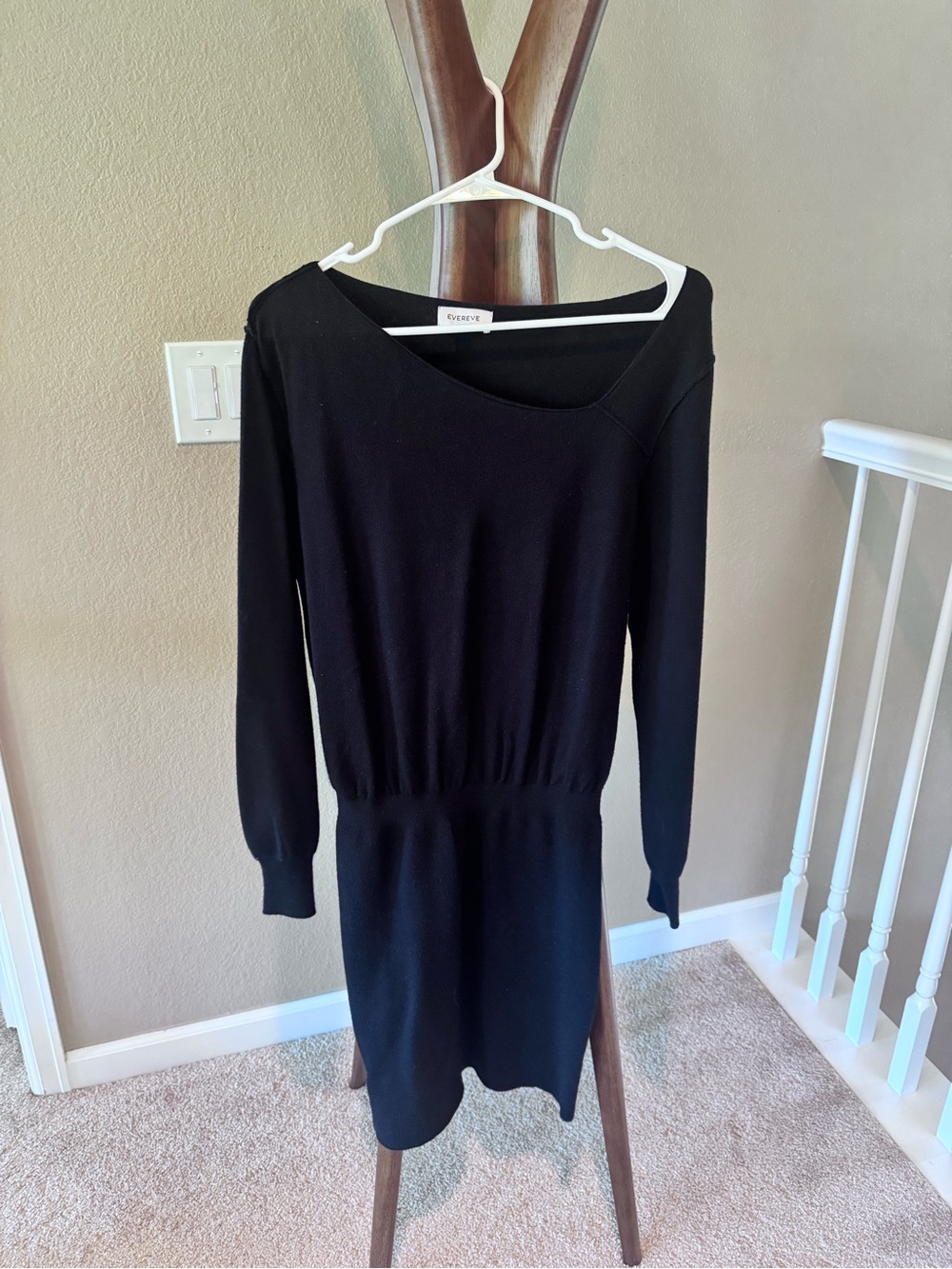 Evereve Black Off-Shoulder Long Sleeve Knit Dress